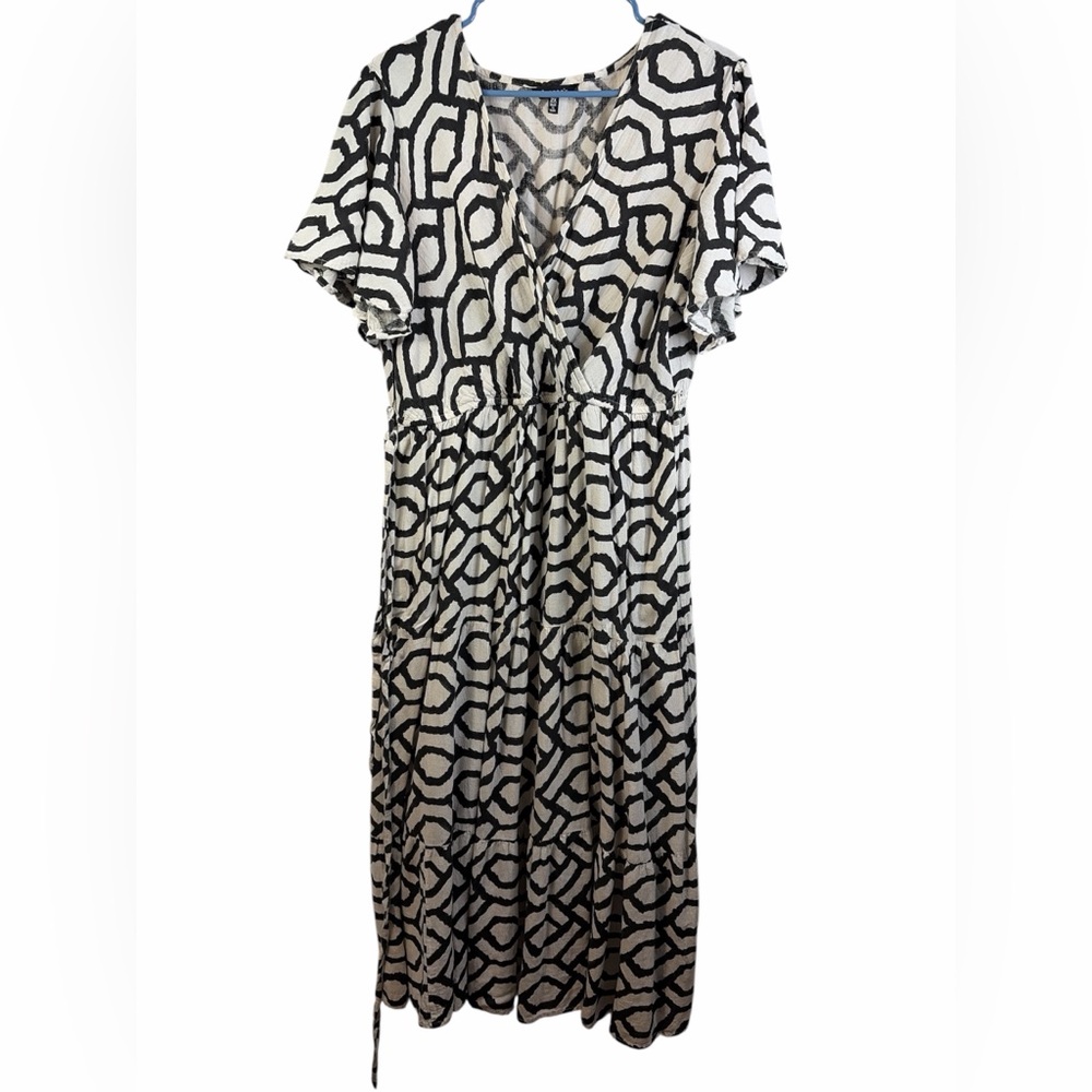 Cassee's Black White Geometric Print Tiered Maxi Dress 2X TLC Elastic Waist #419